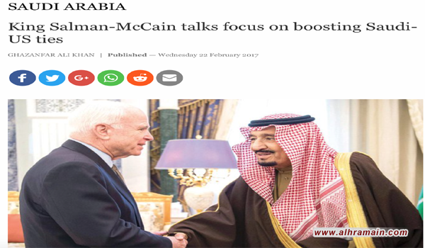 السناتور الأمركي “جون مكين” يجتمع في الرياض بأركان عائلة آل سعود ….والجبير: سنرسل قوات برية الى سوريا
